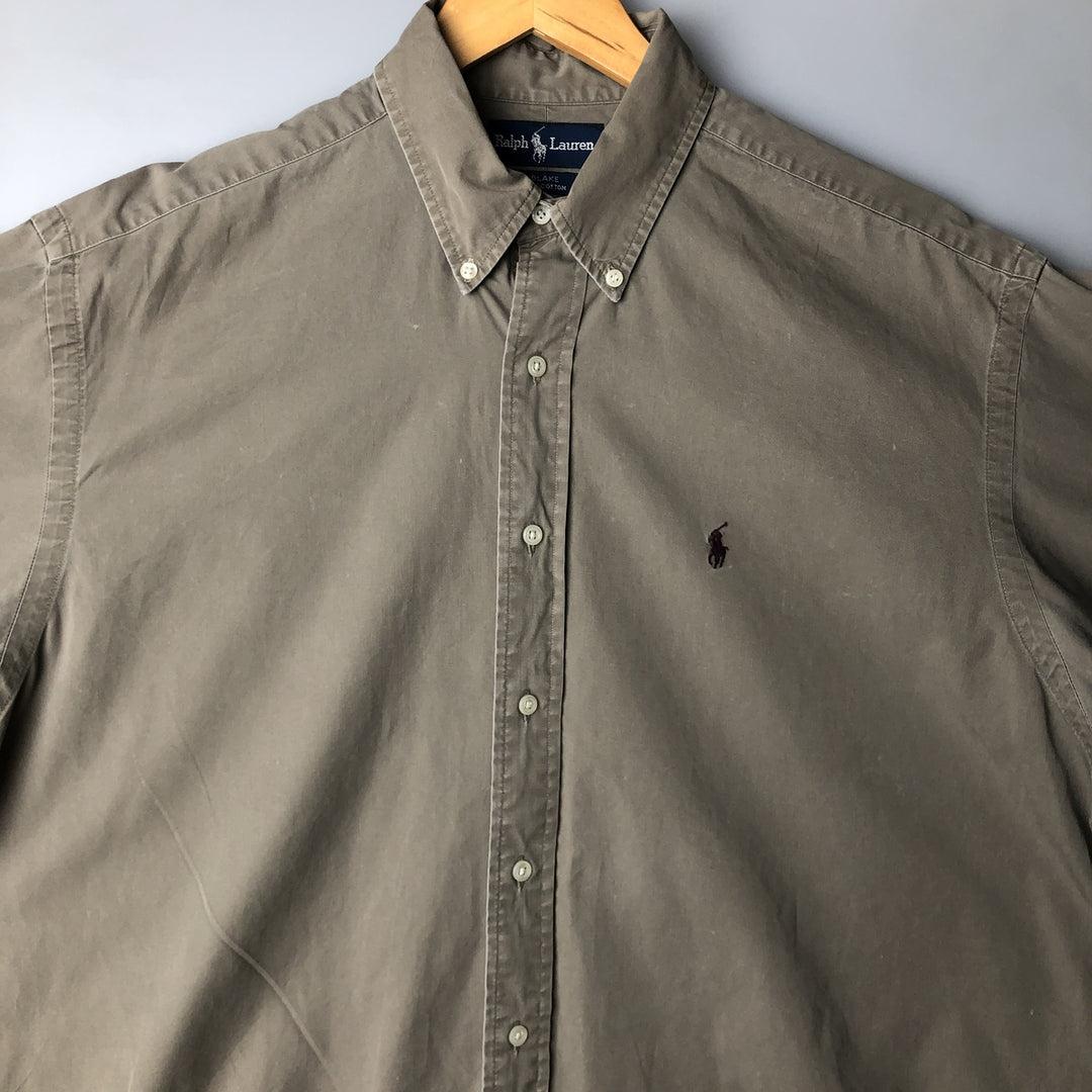 Ralph Lauren BLAKE long sleeve button down shirt, men's size L cotton Khaki type Vintage Second Hand