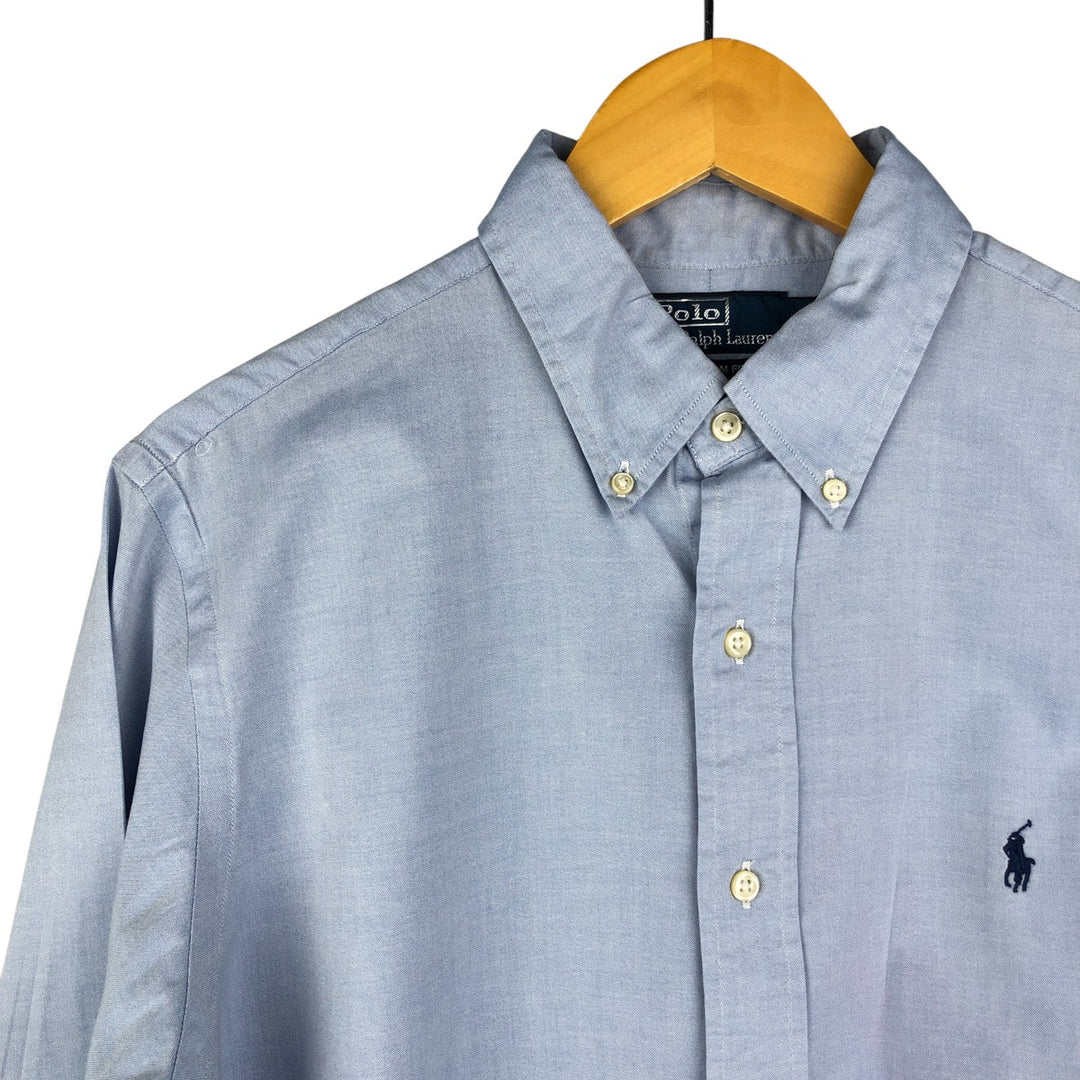 Ralph Lauren CUSTOM FIT long sleeve button down shirt, men's size L cotton Blue type light blue Vintage Second Hand