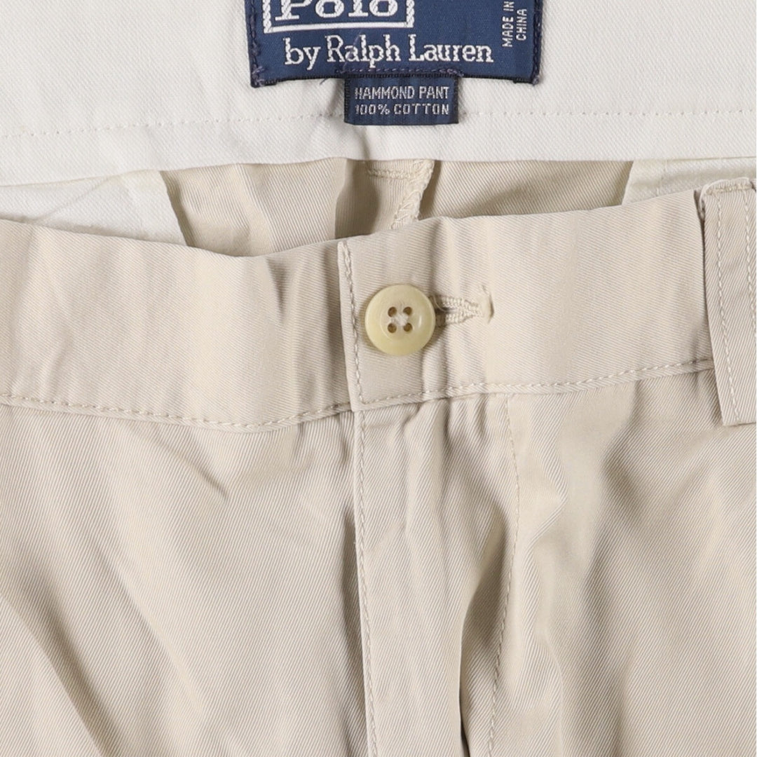 Ralph Lauren POLO by Ralph Lauren HAMMOND PANT, two-pleat chino pants, men's, w34 equivalent cotton ivory Vintage Second Hand