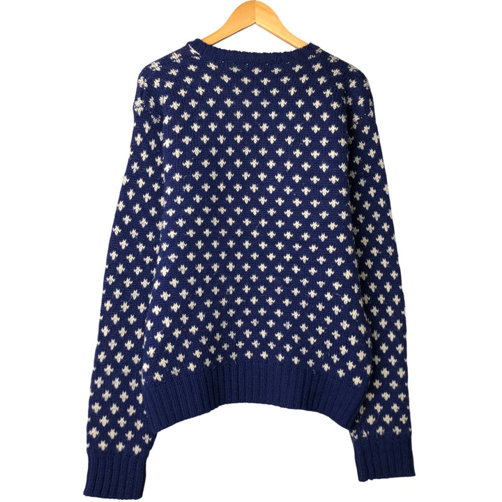 90'S J.Crew all-over print wool knit sweater, men's size L, vintage wool navy blue type Vintage Second Hand