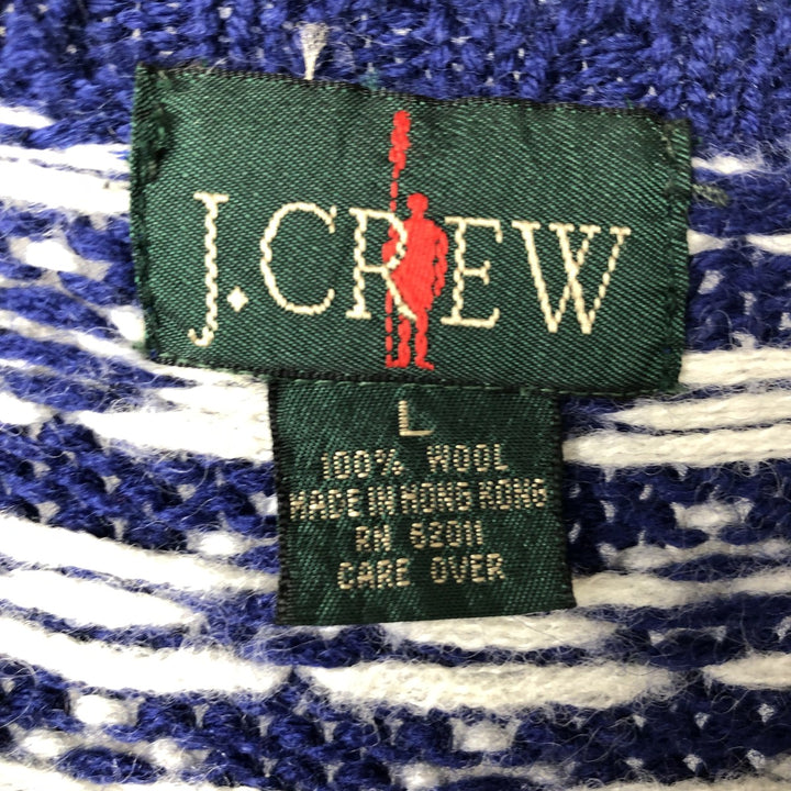 90'S J.Crew all-over print wool knit sweater, men's size L, vintage wool navy blue type Vintage Second Hand