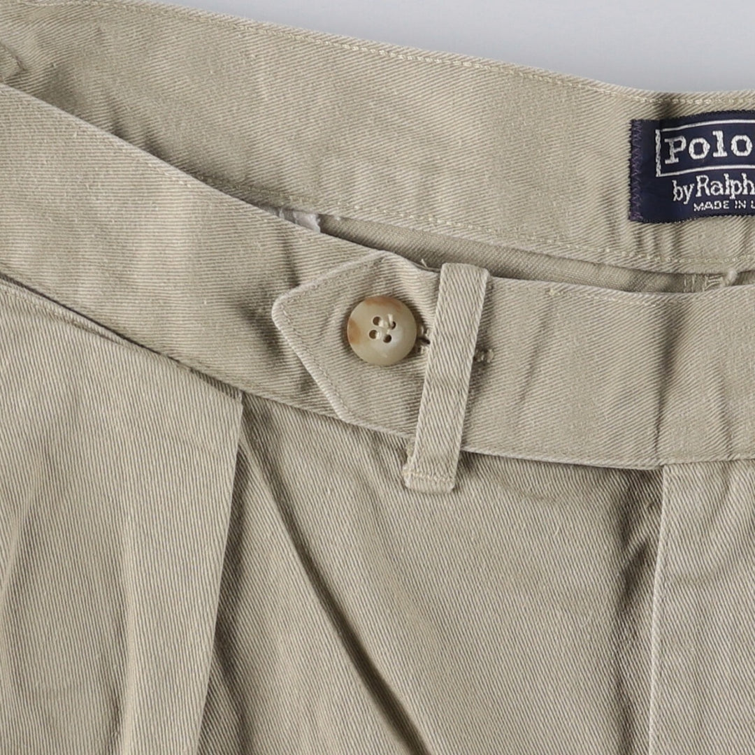 90'S Ralph Lauren POLO by Ralph Lauren Two-pleat Chino Pants Made in USA Men's W36 Vintage cotton Khaki type beige Vintage Second Hand