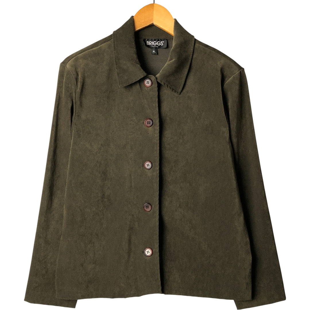 90'S BRIGGS PETITE long-sleeved poly box shirt, women's size L, vintage polyester Khaki type Vintage Second Hand