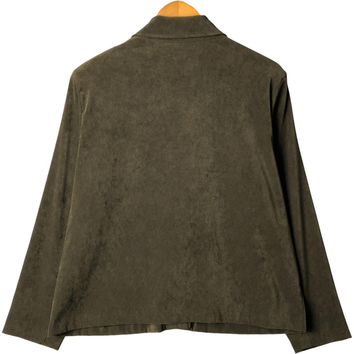 90'S BRIGGS PETITE long-sleeved poly box shirt, women's size L, vintage polyester Khaki type Vintage Second Hand