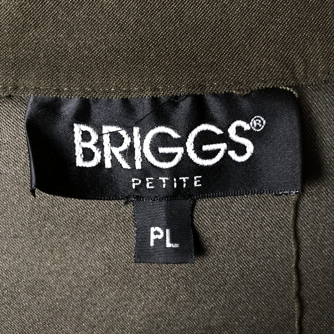 90'S BRIGGS PETITE long-sleeved poly box shirt, women's size L, vintage polyester Khaki type Vintage Second Hand
