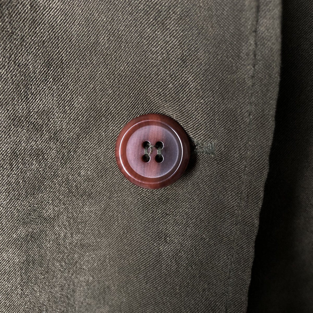 90'S BRIGGS PETITE long-sleeved poly box shirt, women's size L, vintage polyester Khaki type Vintage Second Hand