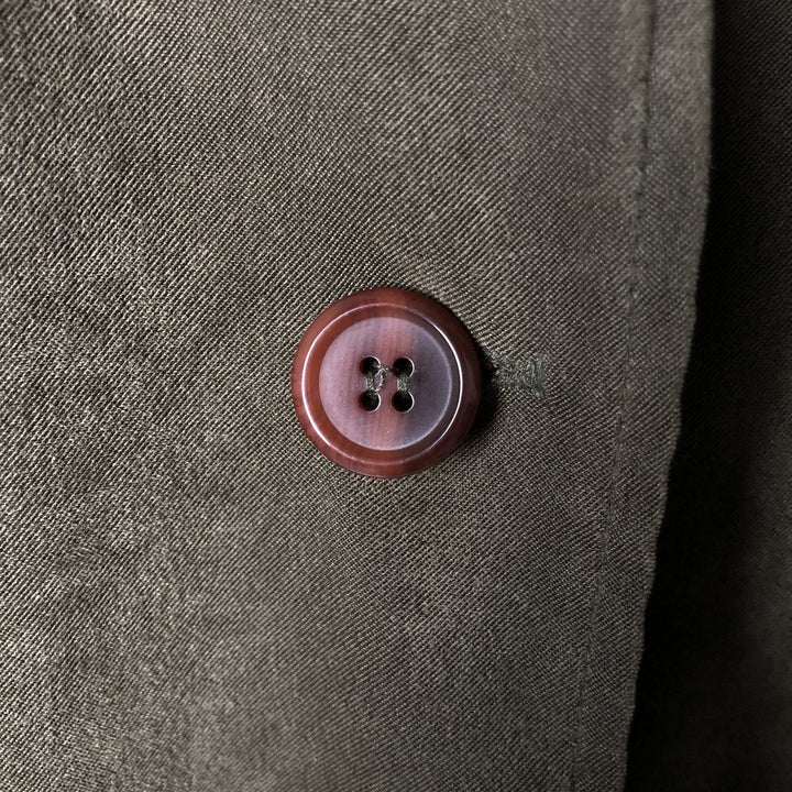 90'S BRIGGS PETITE long-sleeved poly box shirt, women's size L, vintage polyester Khaki type Vintage Second Hand