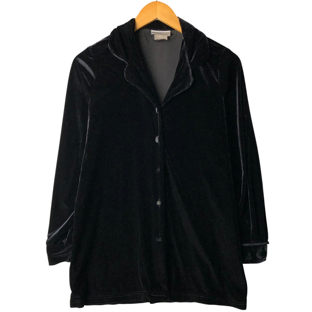 Gloria Vanderbilt Open Collar Long Sleeve Velvet Box Shirt, Made in Canada, Women's Size Medium polyester black type Vintage Second Hand