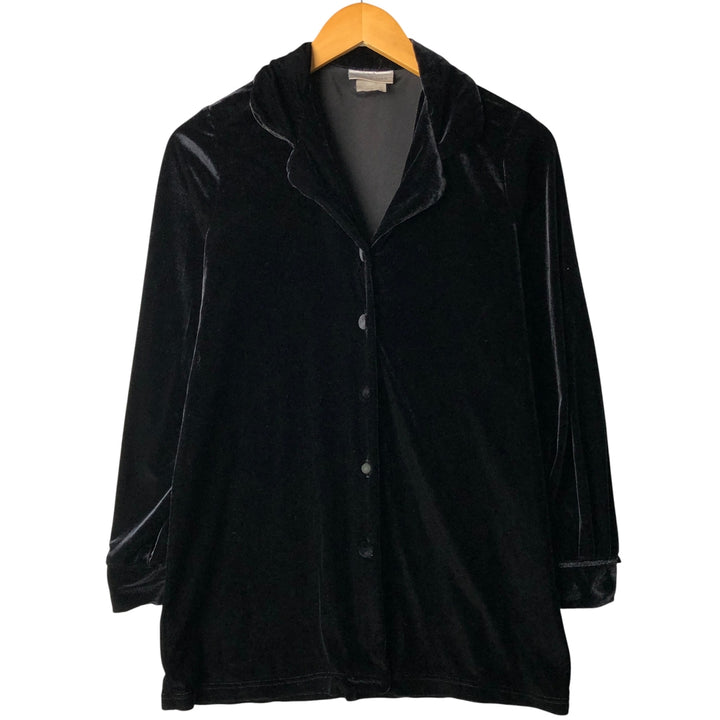 Gloria Vanderbilt Open Collar Long Sleeve Velvet Box Shirt, Made in Canada, Women's Size Medium polyester black type Vintage Second Hand