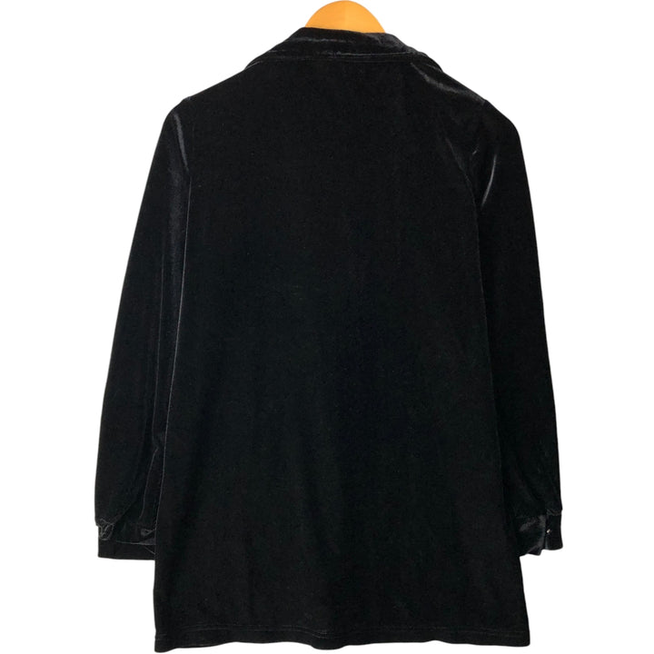 Gloria Vanderbilt Open Collar Long Sleeve Velvet Box Shirt, Made in Canada, Women's Size Medium polyester black type Vintage Second Hand
