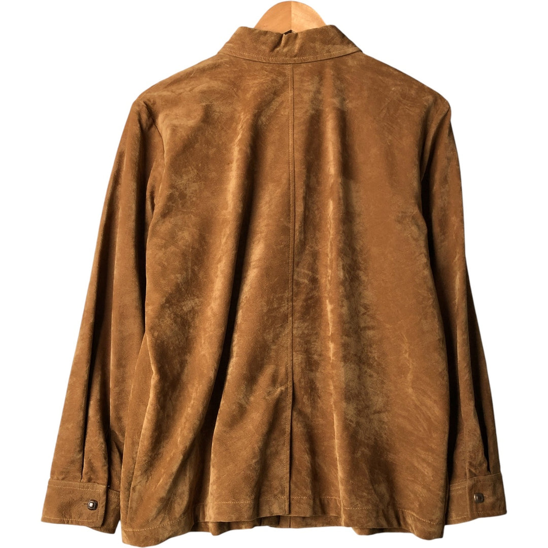 20 SOUTH Long Sleeve Faux Suede Box Shirt, Made in USA, Women's Size L Rayon beige type brown Vintage Second Hand