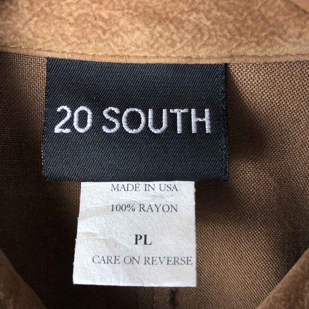20 SOUTH Long Sleeve Faux Suede Box Shirt, Made in USA, Women's Size L Rayon beige type brown Vintage Second Hand
