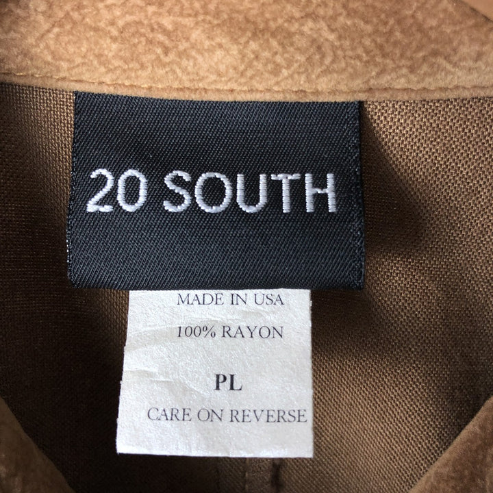 20 SOUTH Long Sleeve Faux Suede Box Shirt, Made in USA, Women's Size L Rayon beige type brown Vintage Second Hand