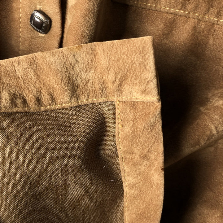 20 SOUTH Long Sleeve Faux Suede Box Shirt, Made in USA, Women's Size L Rayon beige type brown Vintage Second Hand