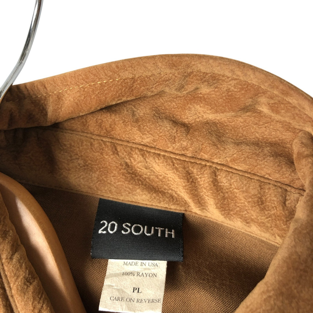 20 SOUTH Long Sleeve Faux Suede Box Shirt, Made in USA, Women's Size L Rayon beige type brown Vintage Second Hand