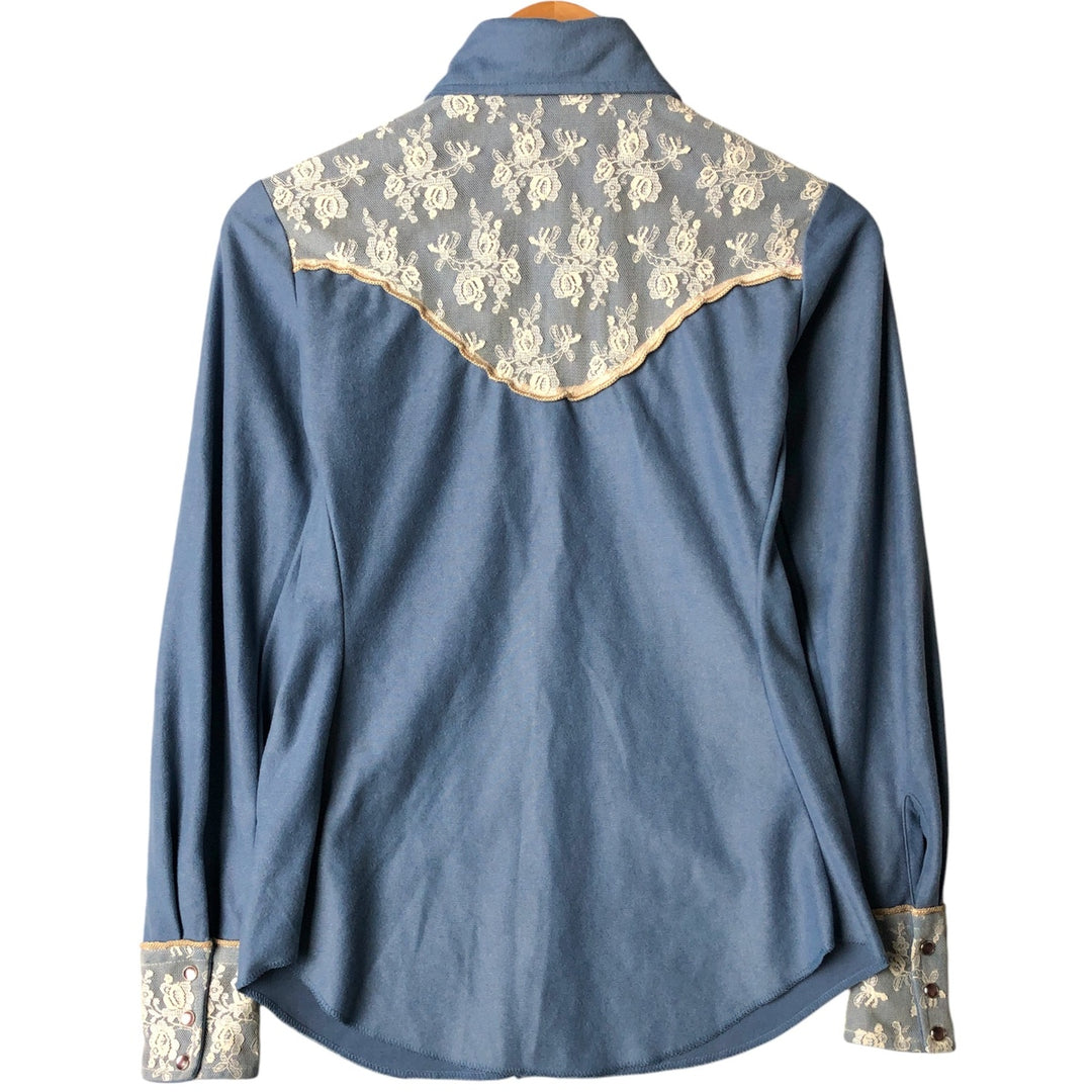 Vintage 1970'S Miss Rodeo America long-sleeved western shirt, size S, women's polyester Blue type light blue Vintage Second Hand