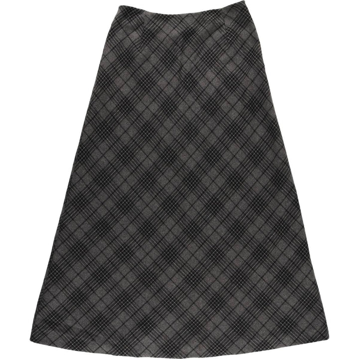 Eddie Bauer Check Pattern Wool Long A-Line Skirt, Women's Size L wool gray type Vintage Second Hand