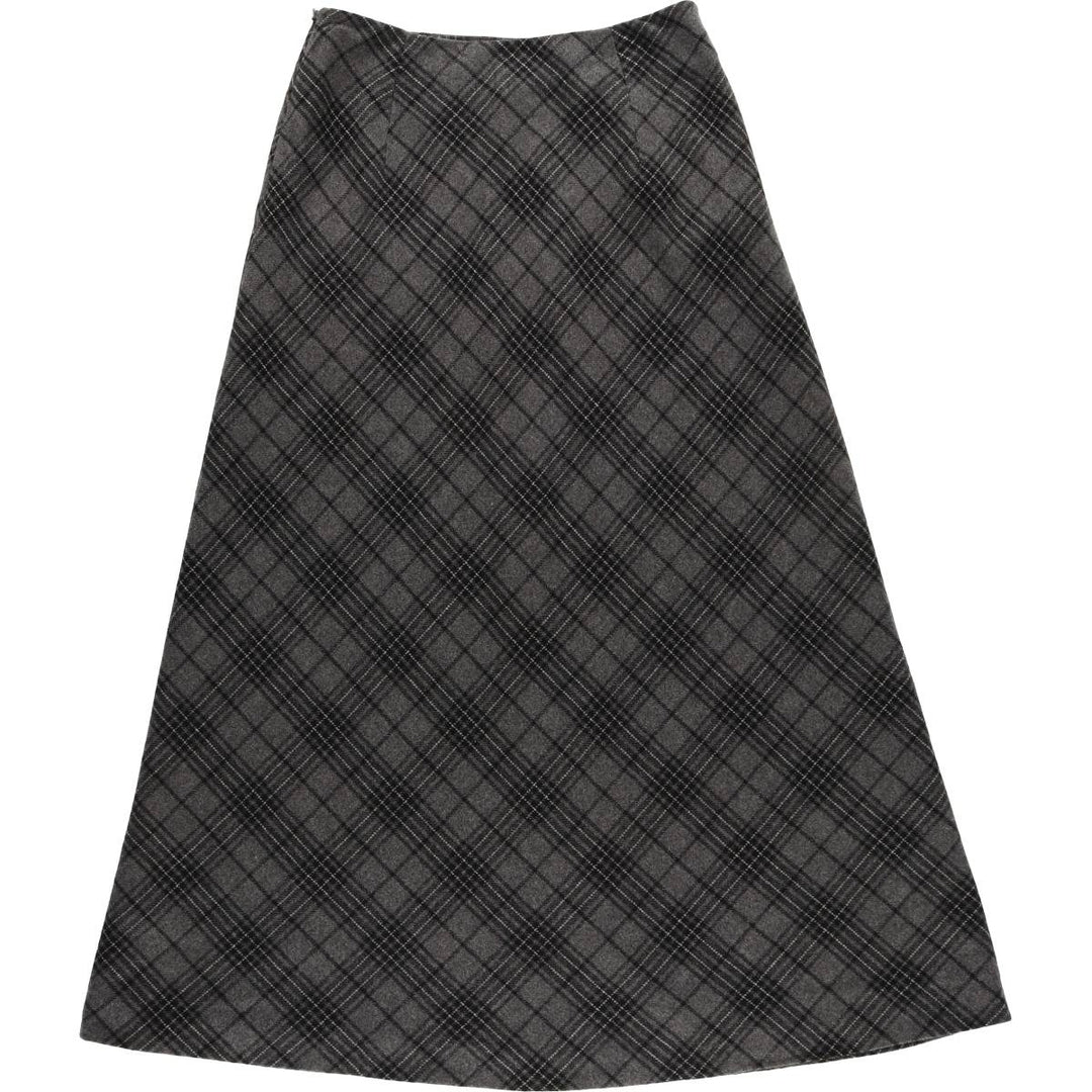 Eddie Bauer Check Pattern Wool Long A-Line Skirt, Women's Size L wool gray type Vintage Second Hand