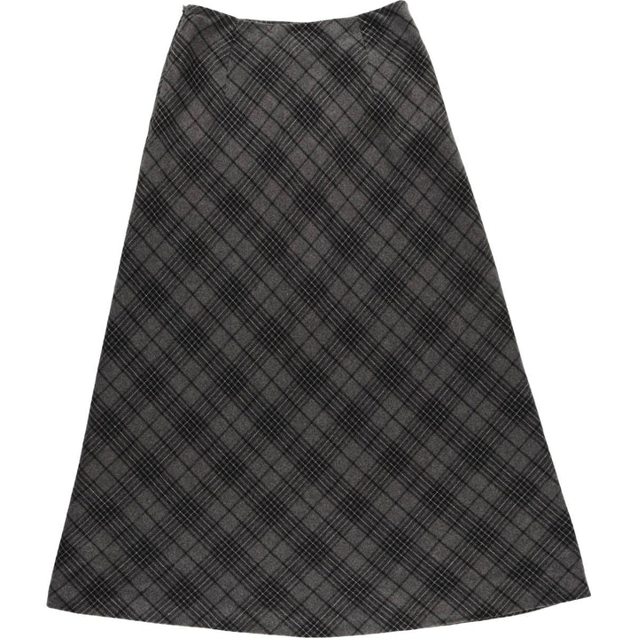 Eddie Bauer Check Pattern Wool Long A-Line Skirt, Women's Size L wool gray type Vintage Second Hand