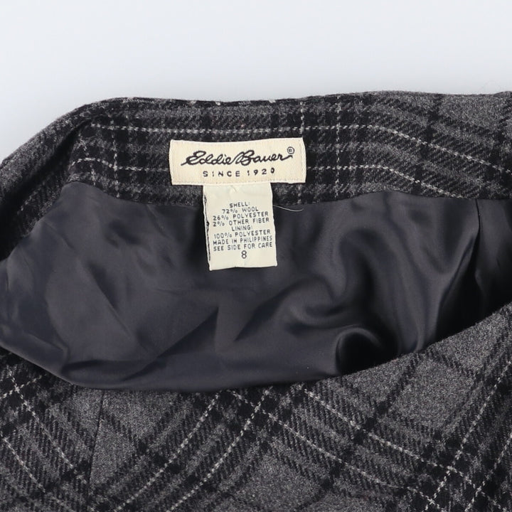 Eddie Bauer Check Pattern Wool Long A-Line Skirt, Women's Size L wool gray type Vintage Second Hand