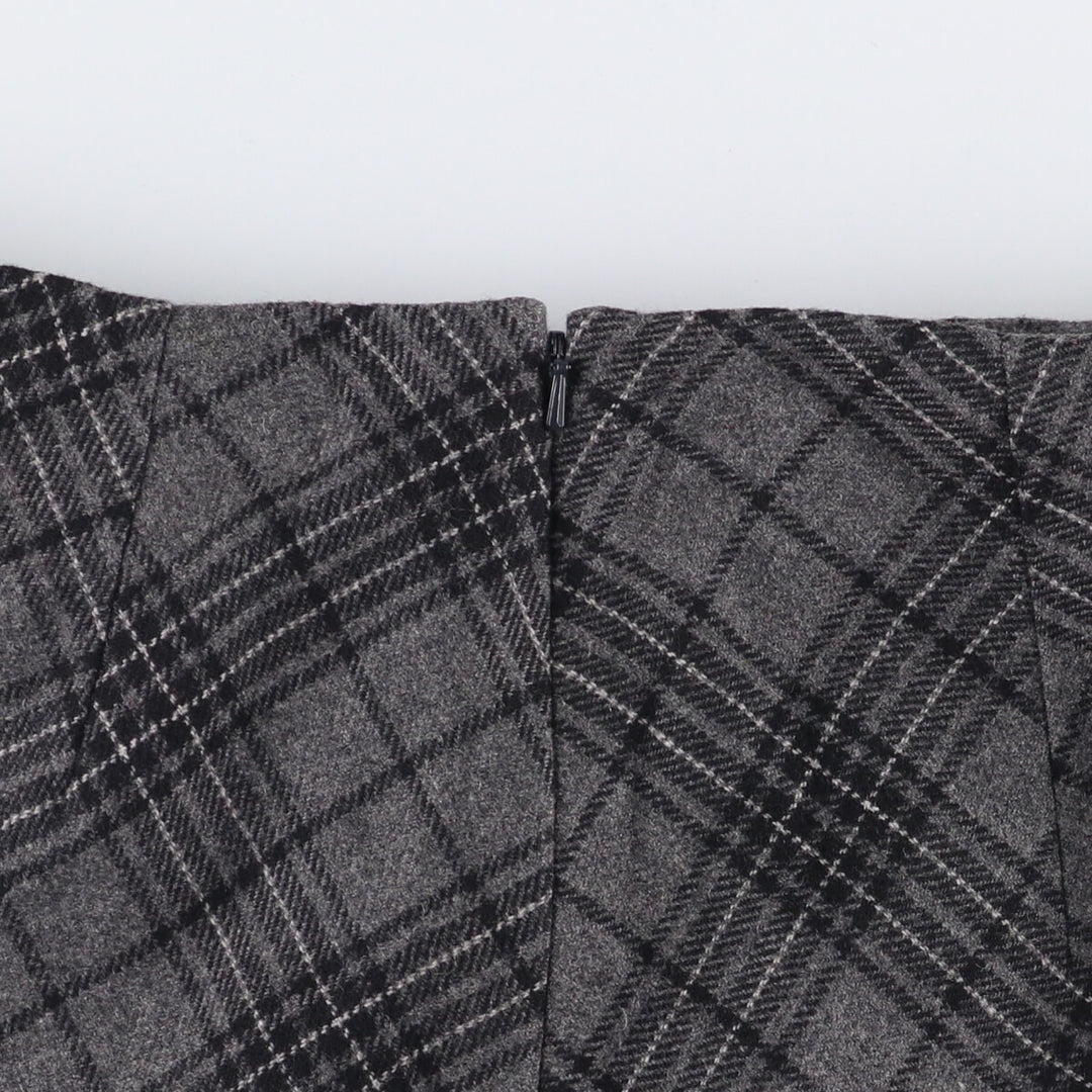 Eddie Bauer Check Pattern Wool Long A-Line Skirt, Women's Size L wool gray type Vintage Second Hand