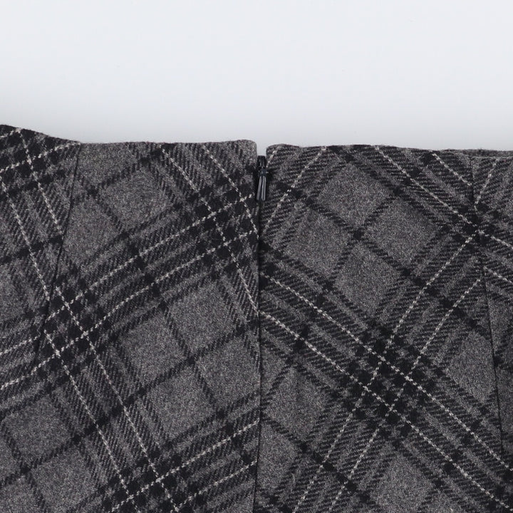Eddie Bauer Check Pattern Wool Long A-Line Skirt, Women's Size L wool gray type Vintage Second Hand