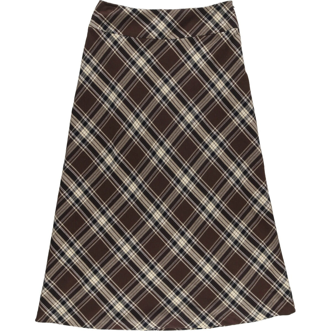 COVINGTON Check Pattern Long A-Line Skirt, Women's Size L polyester brown type Vintage Second Hand
