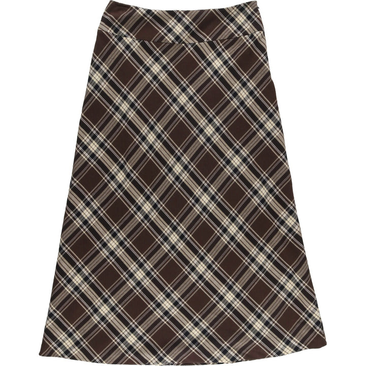 COVINGTON Check Pattern Long A-Line Skirt, Women's Size L polyester brown type Vintage Second Hand