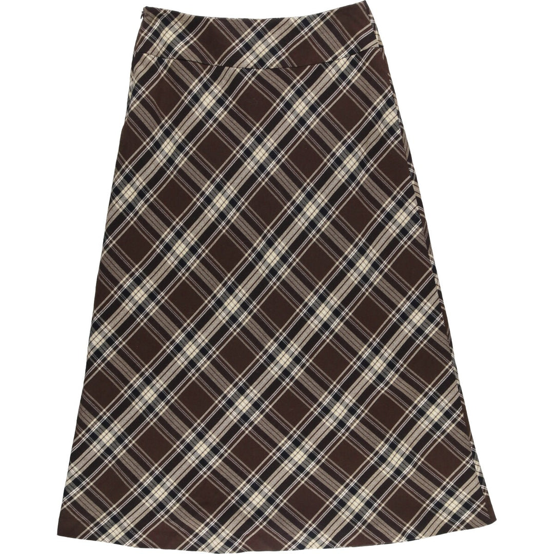 COVINGTON Check Pattern Long A-Line Skirt, Women's Size L polyester brown type Vintage Second Hand