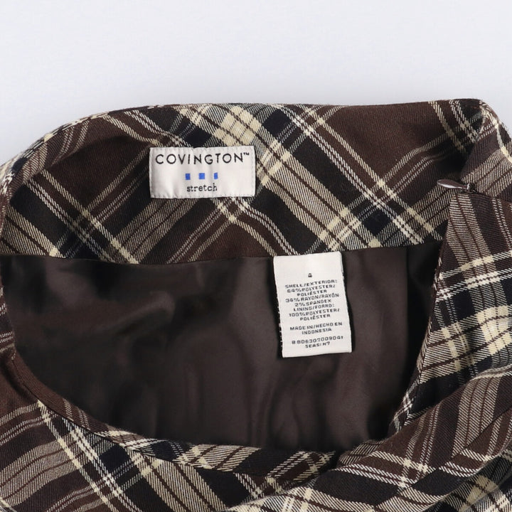 COVINGTON Check Pattern Long A-Line Skirt, Women's Size L polyester brown type Vintage Second Hand