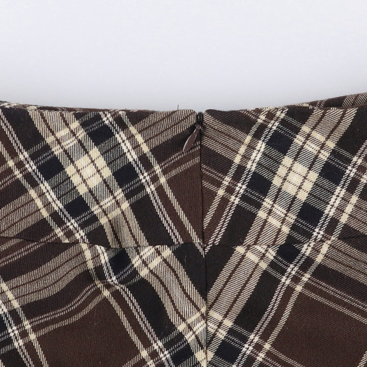 COVINGTON Check Pattern Long A-Line Skirt, Women's Size L polyester brown type Vintage Second Hand
