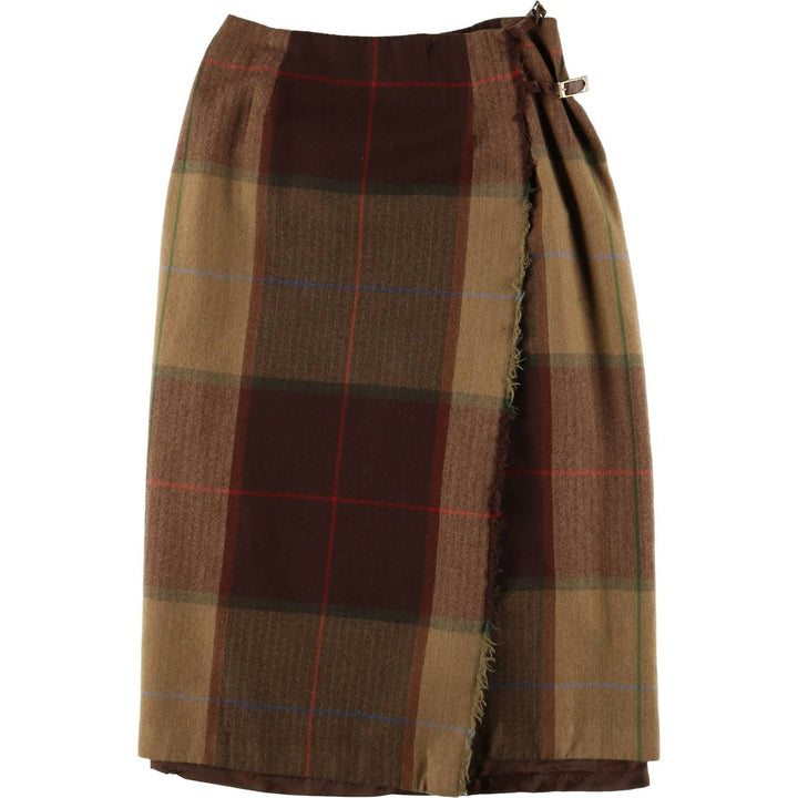 Vintage 90'S TALBOTS Check Pattern Wool Midi Wrap Skirt, Women's Size M wool brown type Vintage Second Hand