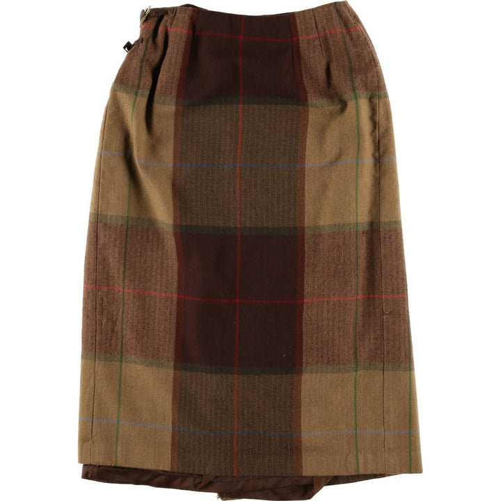 Vintage 90'S TALBOTS Check Pattern Wool Midi Wrap Skirt, Women's Size M wool brown type Vintage Second Hand