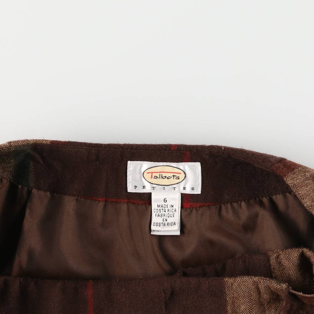 Vintage 90'S TALBOTS Check Pattern Wool Midi Wrap Skirt, Women's Size M wool brown type Vintage Second Hand