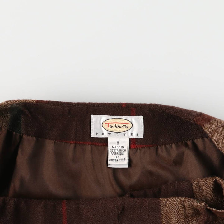 Vintage 90'S TALBOTS Check Pattern Wool Midi Wrap Skirt, Women's Size M wool brown type Vintage Second Hand