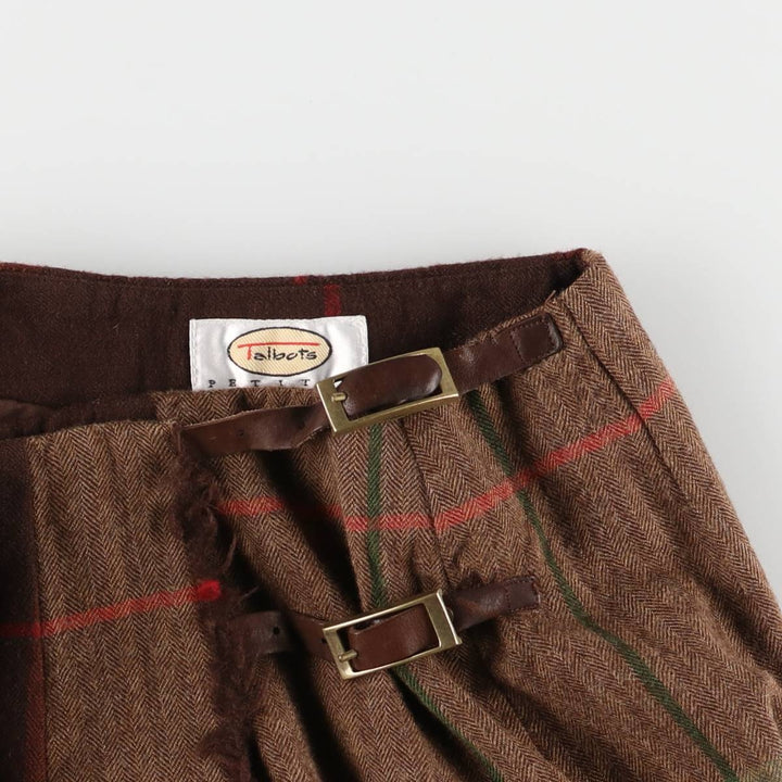 Vintage 90'S TALBOTS Check Pattern Wool Midi Wrap Skirt, Women's Size M wool brown type Vintage Second Hand