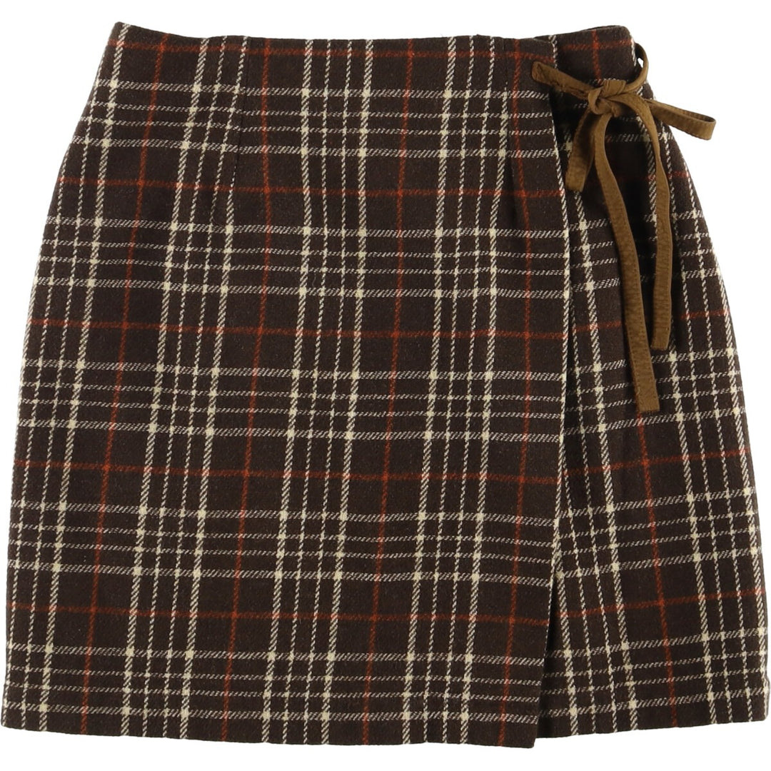 90'S GAP Check Pattern Wool Wrap Mini Skirt, Women's Size L, Vintage wool brown type Vintage Second Hand