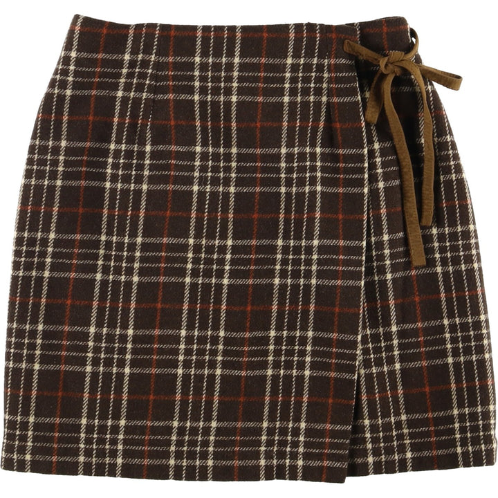 90'S GAP Check Pattern Wool Wrap Mini Skirt, Women's Size L, Vintage wool brown type Vintage Second Hand