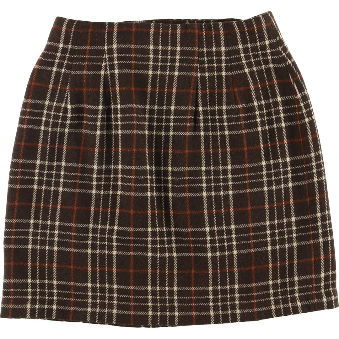 90'S GAP Check Pattern Wool Wrap Mini Skirt, Women's Size L, Vintage wool brown type Vintage Second Hand
