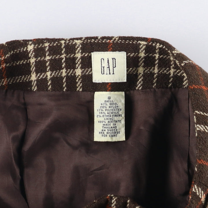 90'S GAP Check Pattern Wool Wrap Mini Skirt, Women's Size L, Vintage wool brown type Vintage Second Hand