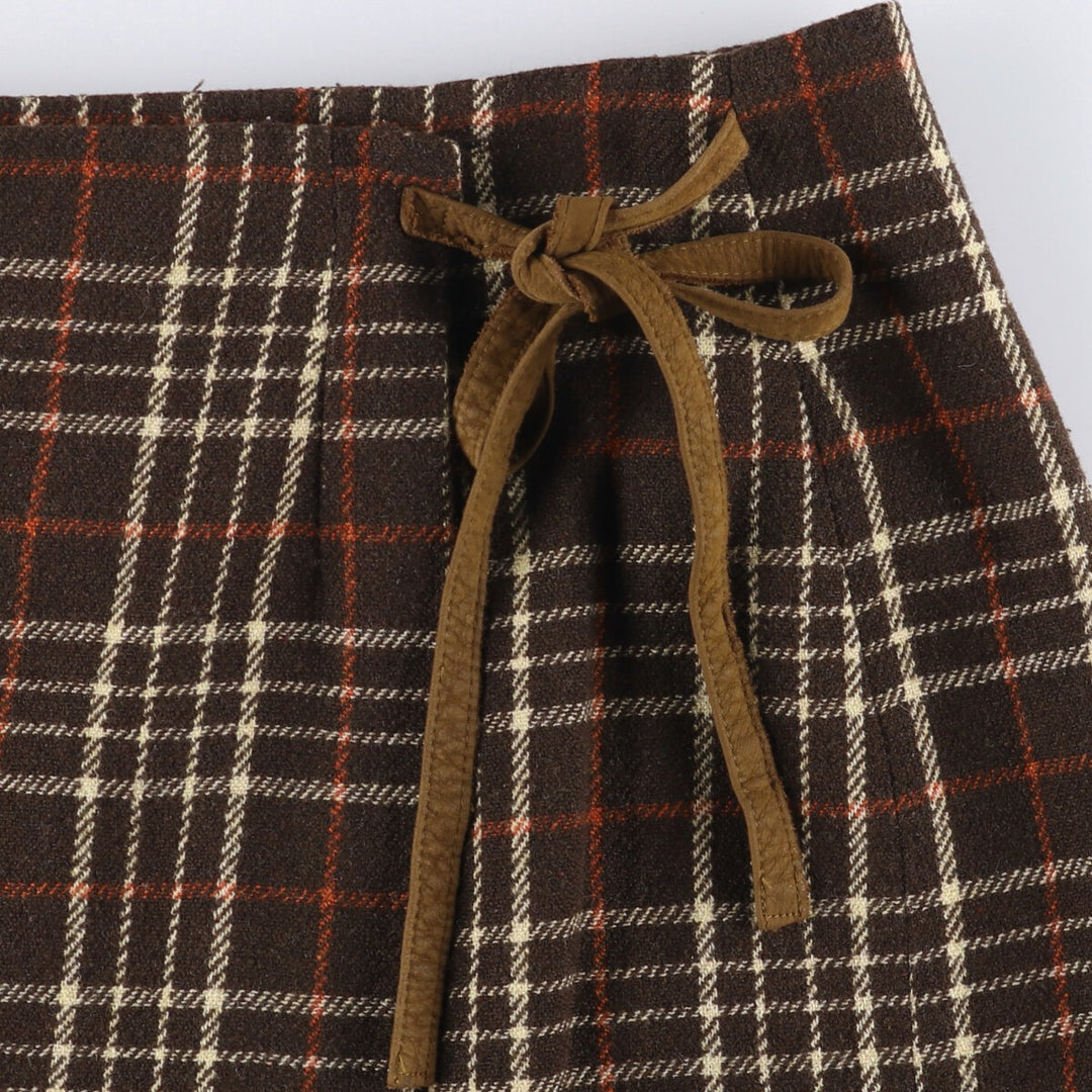 90'S GAP Check Pattern Wool Wrap Mini Skirt, Women's Size L, Vintage wool brown type Vintage Second Hand
