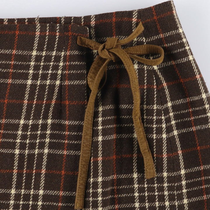 90'S GAP Check Pattern Wool Wrap Mini Skirt, Women's Size L, Vintage wool brown type Vintage Second Hand