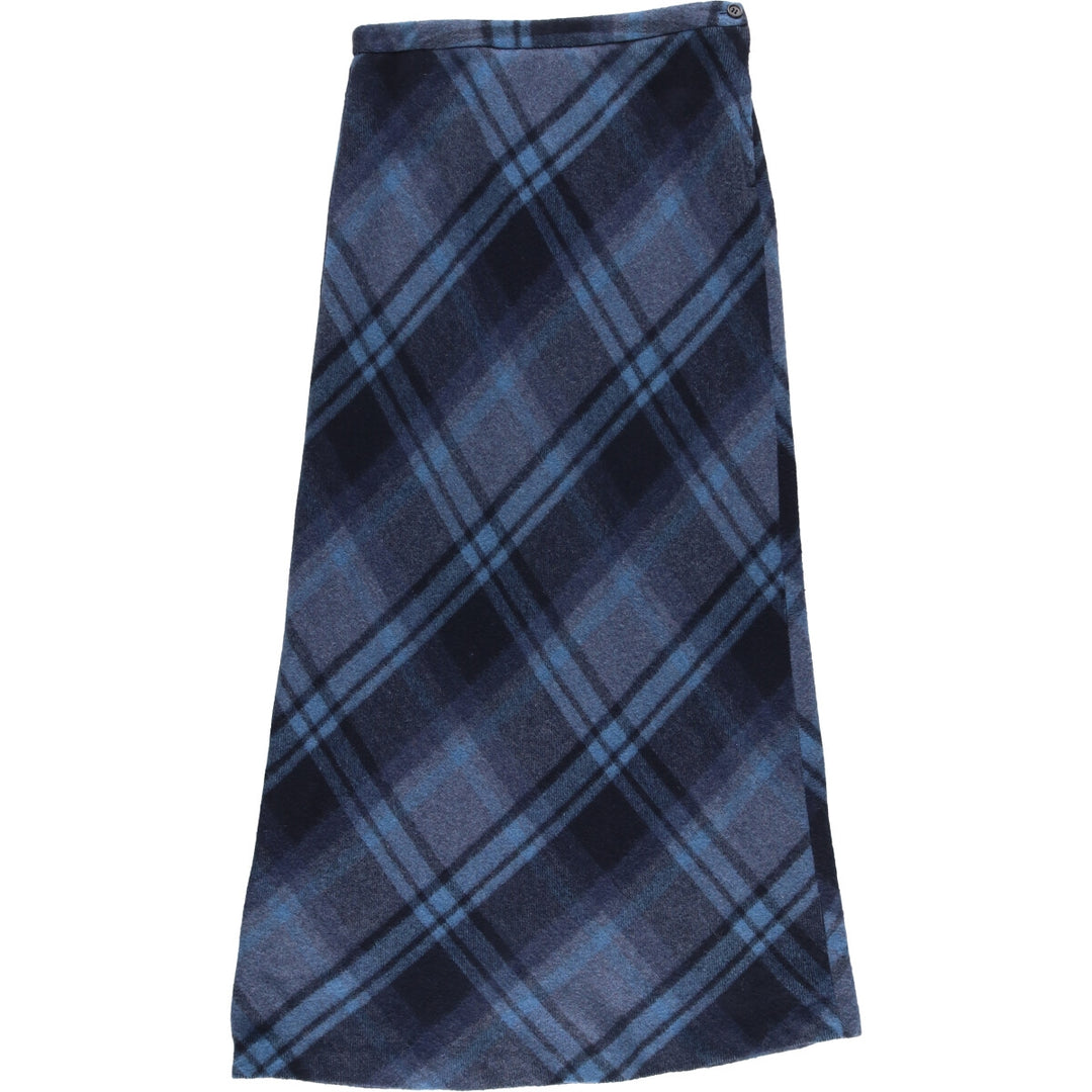 J.Crew Enjoy Check Pattern Long Tight Skirt, Women's Size L polyester blue type Vintage Second Hand