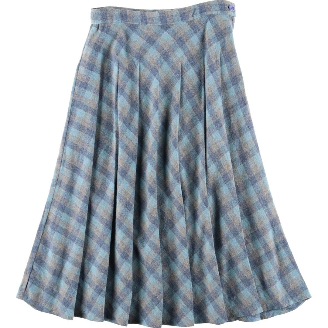 SUSSAN SPORTSWEAR Check Pattern Midi Pleated Skirt, Made in Australia, Women's Size M acrylic blue type Vintage Second Hand