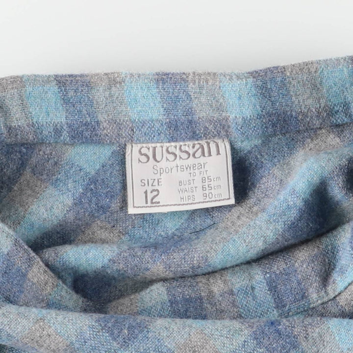 SUSSAN SPORTSWEAR Check Pattern Midi Pleated Skirt, Made in Australia, Women's Size M acrylic blue type Vintage Second Hand