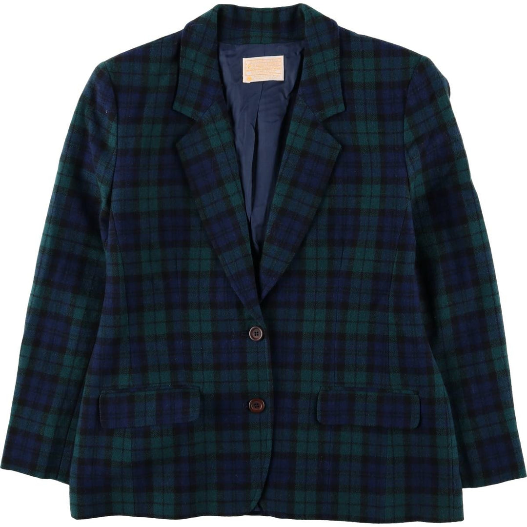 Vintage 1970'S Pendleton Blackwatch Check Wool Tailored Jacket, Made in USA, Women's Size L wool navy blue type Vintage Second Hand