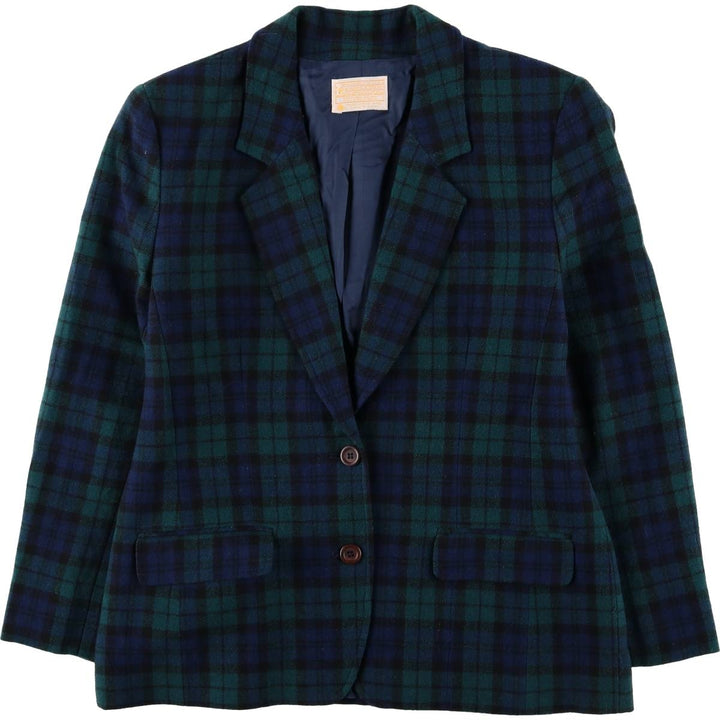 Vintage 1970'S Pendleton Blackwatch Check Wool Tailored Jacket, Made in USA, Women's Size L wool navy blue type Vintage Second Hand