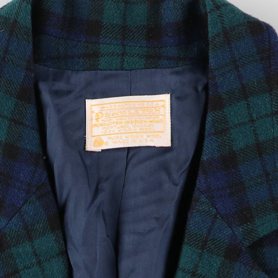 Vintage 1970'S Pendleton Blackwatch Check Wool Tailored Jacket, Made in USA, Women's Size L wool navy blue type Vintage Second Hand