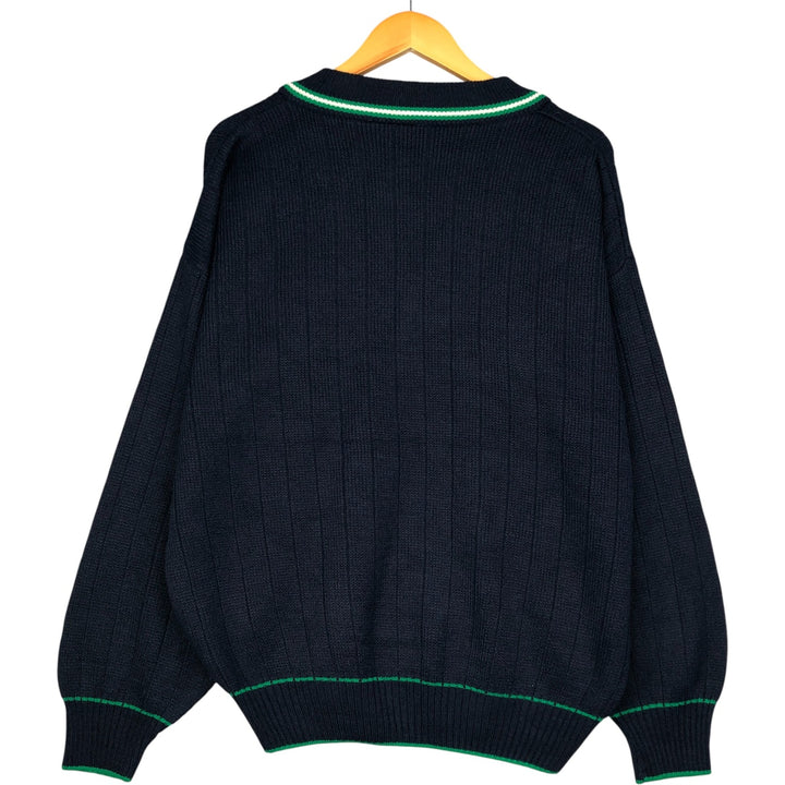 V-neck acrylic knit sweater, men's size L acrylic navy blue type Vintage Second Hand