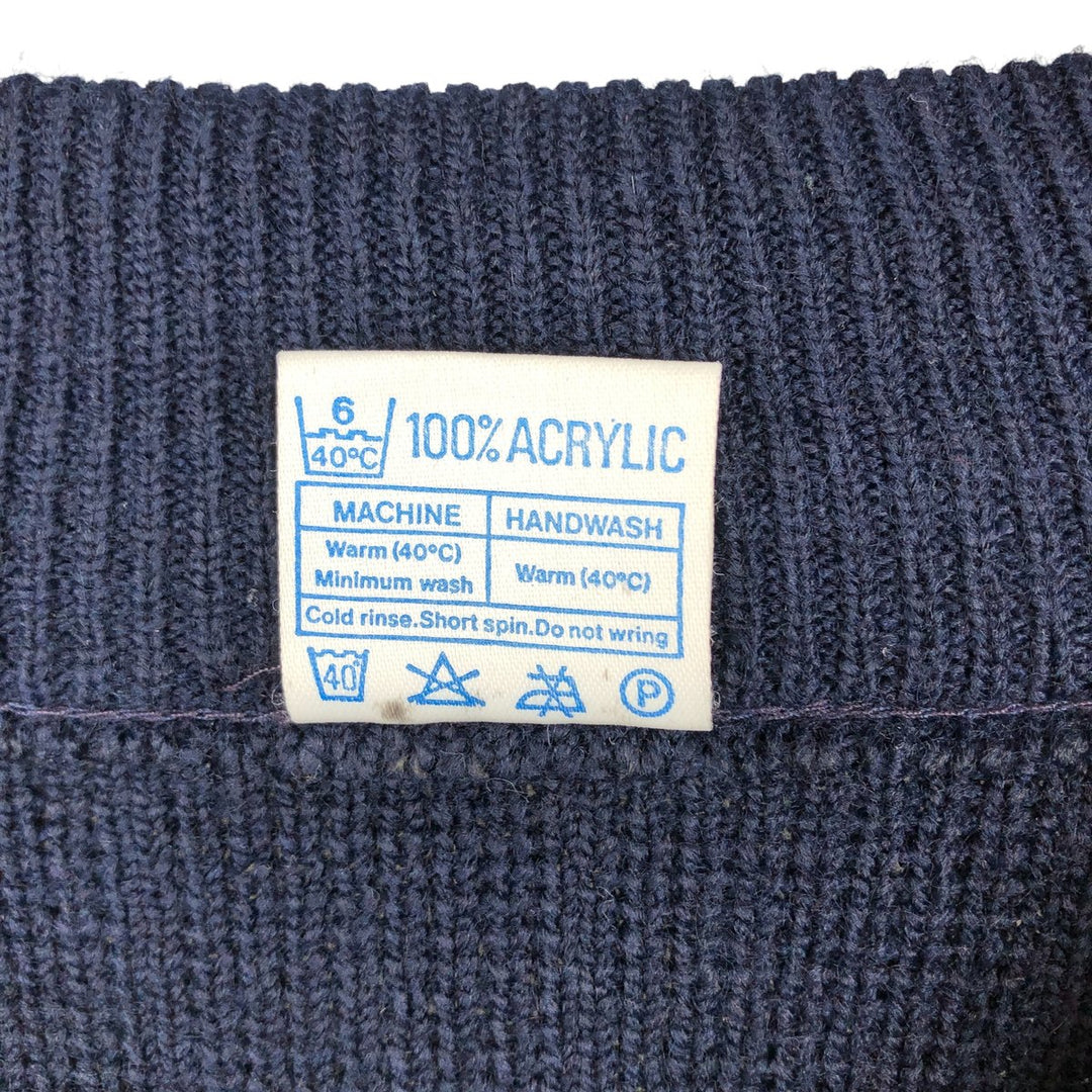 V-neck acrylic knit sweater, men's size L acrylic navy blue type Vintage Second Hand